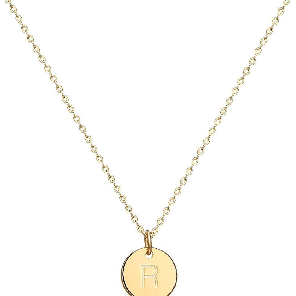 Initial Necklaces for Women 14K Gold Plated Dainty Necklce Round Coin Disc Penda